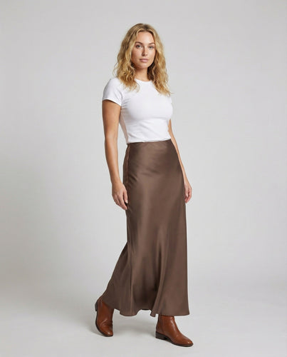 Damen Maxi-Satinrock mit Trompetensaum