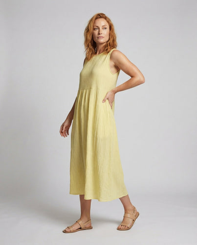 Damen luftiges A-Linien-Midikleid mit Taillenpasse