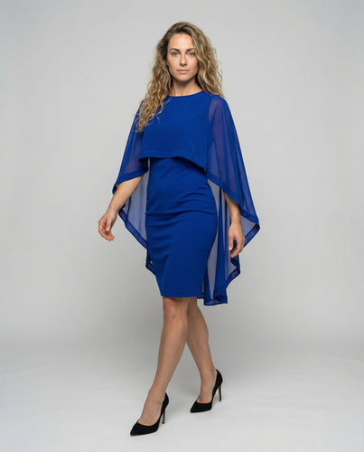 Damen elegantes Etuikleid mit Chiffon-Cape