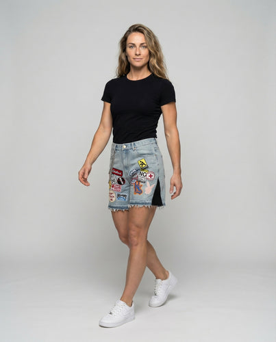 Damen Jeans-Shorts mit Patchwork-Aufnähern