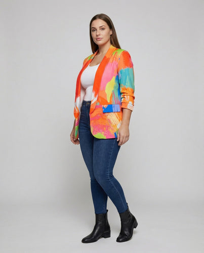 Damen Expressive Abstrakt-Print Longblazer