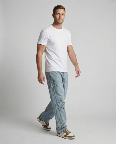 Unisex Auffällige Applikationen Sternen-Jeans