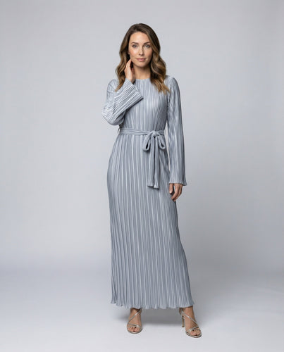 Damen plissiertes Maxikleid mit Taillenband