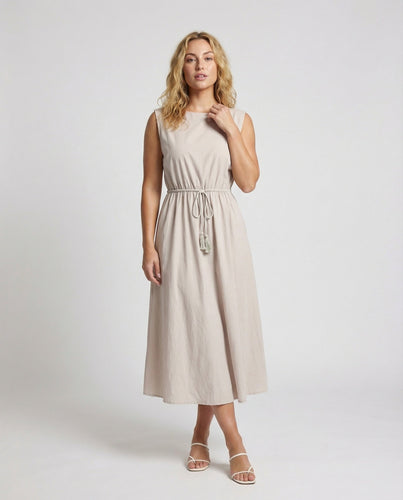 Damen Luftige Bateau-Ausschnitt Midikleid