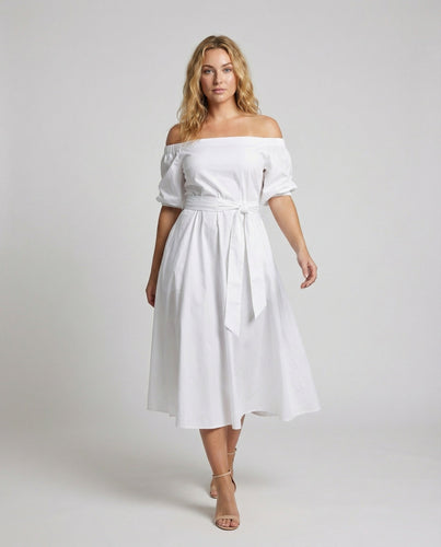 Damen Schwingende Puffärmel Ein-Schulter-Midikleid