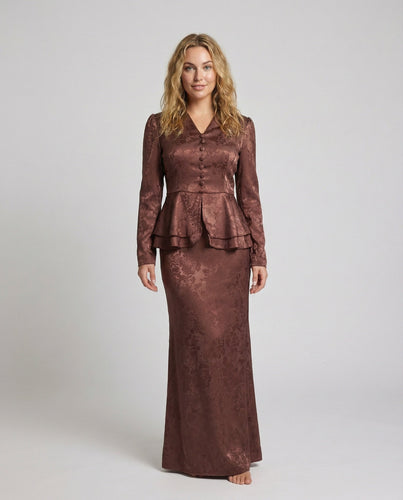 Damen Traditionelle Zweilagiges-Schößchen Jacquard-Abendkleid