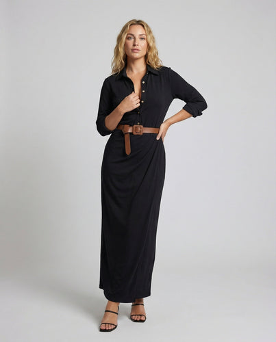 Damen Langärmelige Taillengürtel Maxikleid