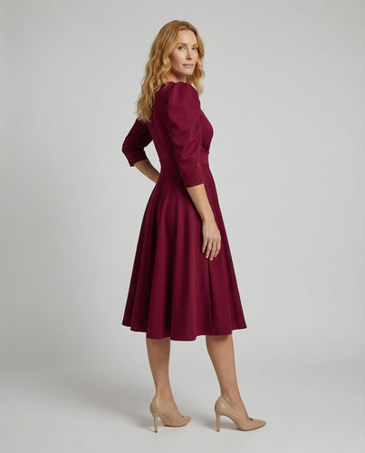 Damen Klassische Puffärmel Wickelkleid