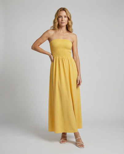 Damen Formende Rippbustier Bandeau-Maxikleid