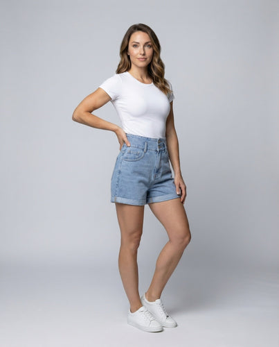 Damen Jeans Shorts High Waist Doppelbund