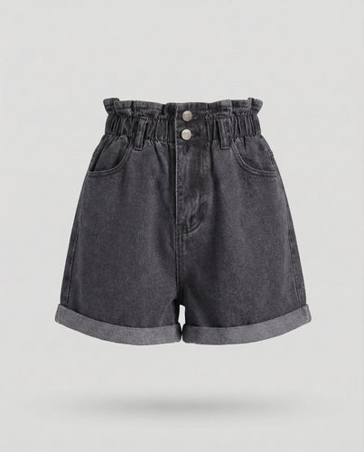 Damen Jeans Shorts Rüschenbund High Waist