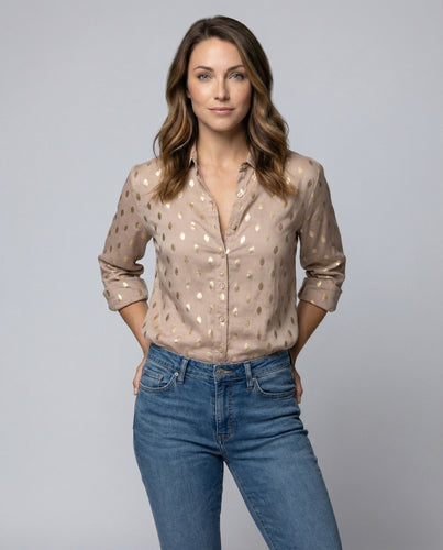 Damen Satinbluse Seidenähnlich Metallic Tupfen