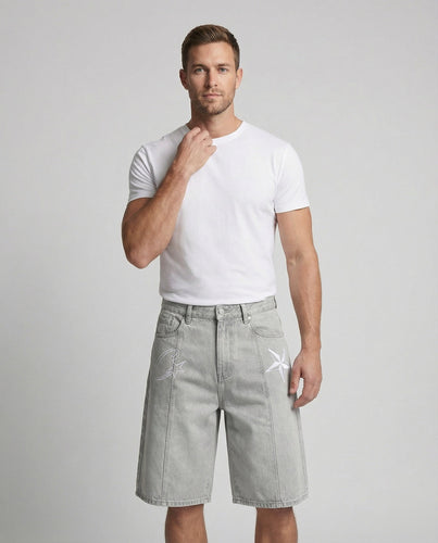 Unisex Jeans-Bermuda Retrostil Bestickt