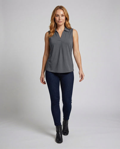 Damen Polo Blusentop mit Kellerfalte