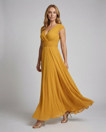 Damen Plissee Maxikleid mit Wickel-Dekolleté