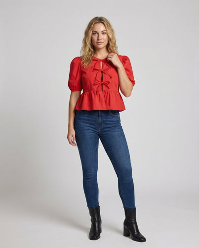 Damen Puffärmel Kurzbluse mit Schleifen