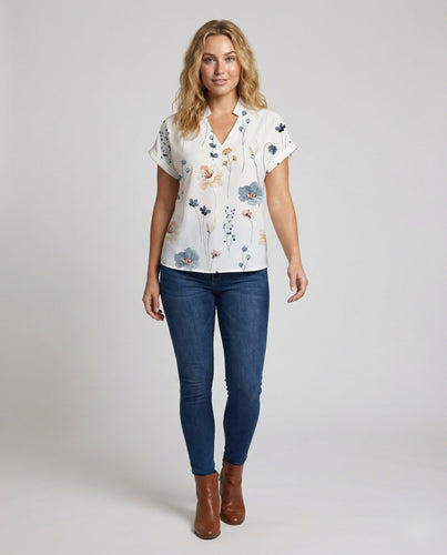 Damen Aquarell-Floral Seidenoptik Bluse