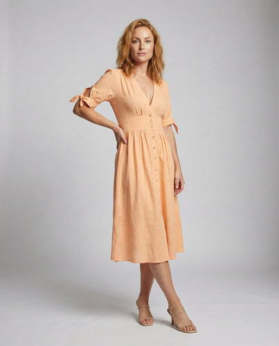 Damen Taillenpasse Knopf-Midikleid