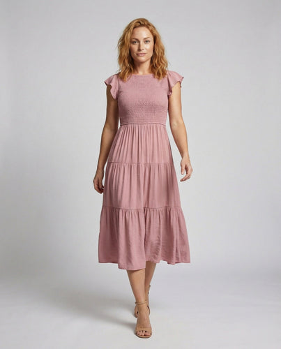 Damen Gesmoktes Stufen-Volantärmelkleid