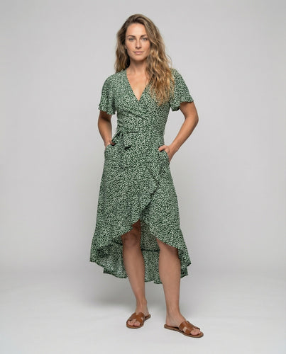 Damen Hoch-Tief-Saum Wickel-Midikleid