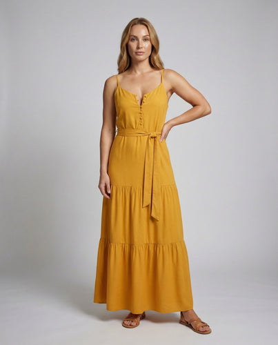 Damen nan bodenlanges Sommermaxikleid mit verstellbaren Spaghettiträgern V-Ausschnitt und taillierendem Bindegürtel Drune