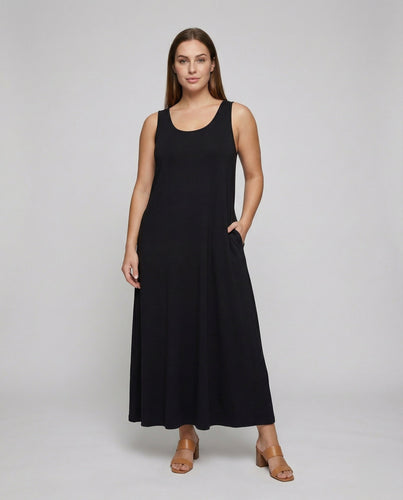 Damen nan leichtes A-Linien-Maxikleid mit tief angesetzter Stufennaht und fließender Jersey-Qualität Drune