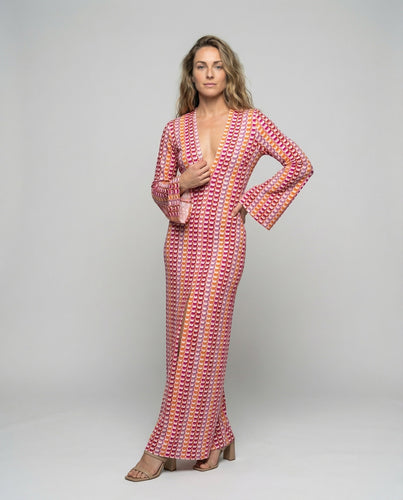 Damen nan luftiges Häkel-Strandkleid mit tiefem V-Ausschnitt, taillierter Silhouette und Glockenärmeln Drune