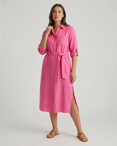 Damen nan luftiges Musselin-Hemdkleid mit Bindegürtel krempelbaren Ärmeln und seitlichem Beinschlitz Drune