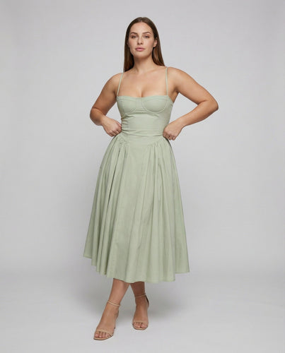 Damen nan schulterfreies Korsett-Midikleid mit konturierten Bügelcups und voluminösem Faltenrock Drune