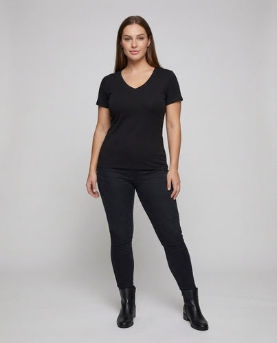 Damen nan V-Ausschnitt T-Shirt aus Baumwollmischung mit leicht taillierter Passform Drune
