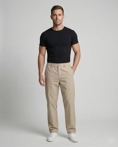 Herren nan lässig-weite Baumwollmix-Hose mit geradem Bein, elastischem Komfortbund und dezenten Eingrifftaschen Drune