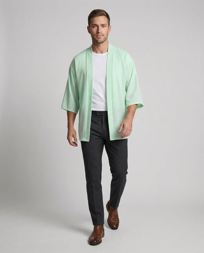 Herren nan lässige Oversize-Cardigan-Jacke im Kimono-Stil mit offenem Vorderteil und verkürzten Weitärmeln Drune
