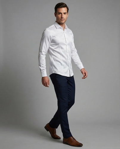 Herren nan tailliertes Satin-Hemd mit Haifischkragen, schmaler Silhouette und abgerundetem Saum Drune