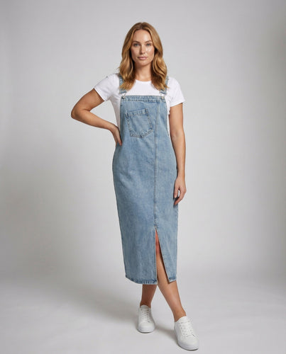 Damen Gerade Jeans Latzkleid