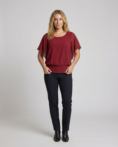 Damen Luftige Fledermausärmel Chiffon Überlagerungsbluse