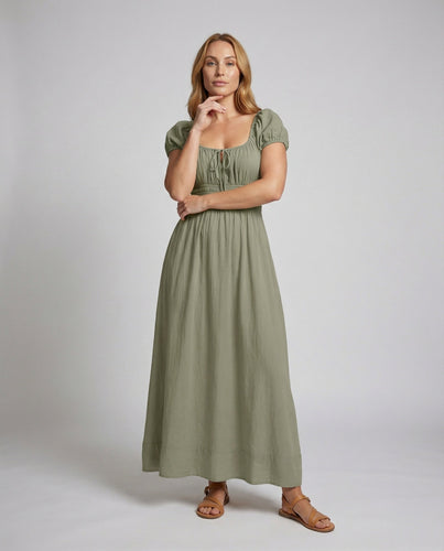 Damen Mediterrane Smock Baumwoll Maxikleid