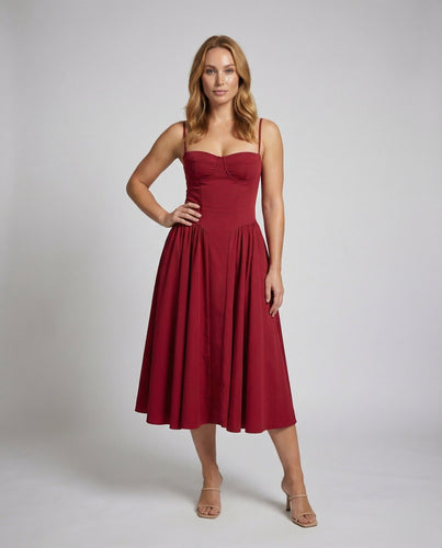 Damen Voluminöse Korsett Mischgewebe Midikleid