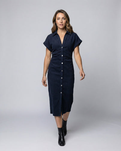 Damen Schmale Bleistift Mischgewebe Hemdkleid