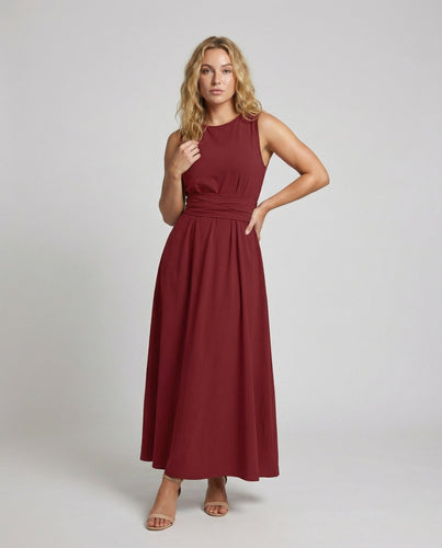 Damen Ärmellose Ausgestellte Mischgewebe Maxikleid