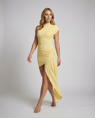 Damen Asymmetrische Schulter Mischgewebe Abendkleid