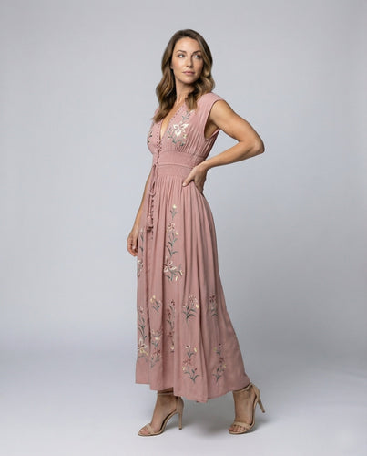 Damen Bestickte Boho Mischgewebe Maxikleid