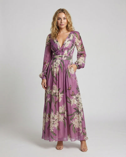 Damen Fließende Ballonärmel Chiffon Boho-Chiffon-Maxikleid