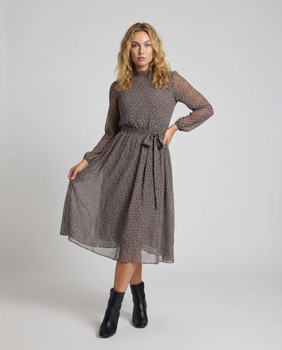 Damen Plissierte Ballonärmel Chiffon Chiffon-Midikleid
