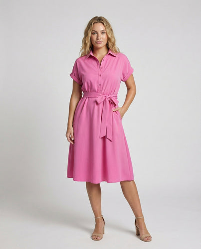 Damen Knielange Klassische Mischgewebe Hemdblusen-Kleid