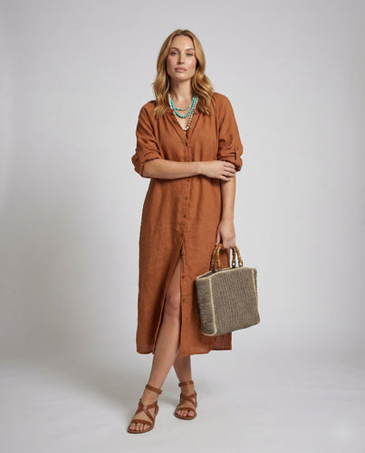 Damen Lässige Beinschlitz Leinenoptik Kaftankleid