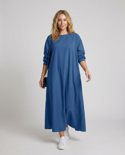 Damen Schlichte Kastige Sweat-Qualität Sweat-Maxikleid