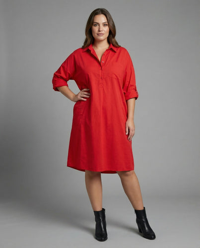 Damen Weite Oversize Popeline Hemdkleid