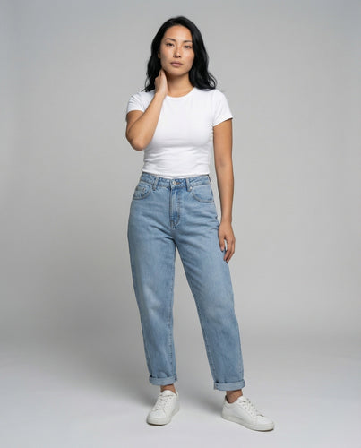 Damen Urbane Konisches Bein Denim Ballonform-Jeans