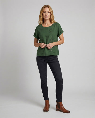 Damen Modische Asymmetrische Knopfleiste Leinen Leinenbluse