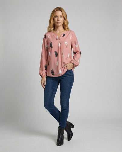 Damen Romantische Federmotiv Chiffon Chiffonbluse